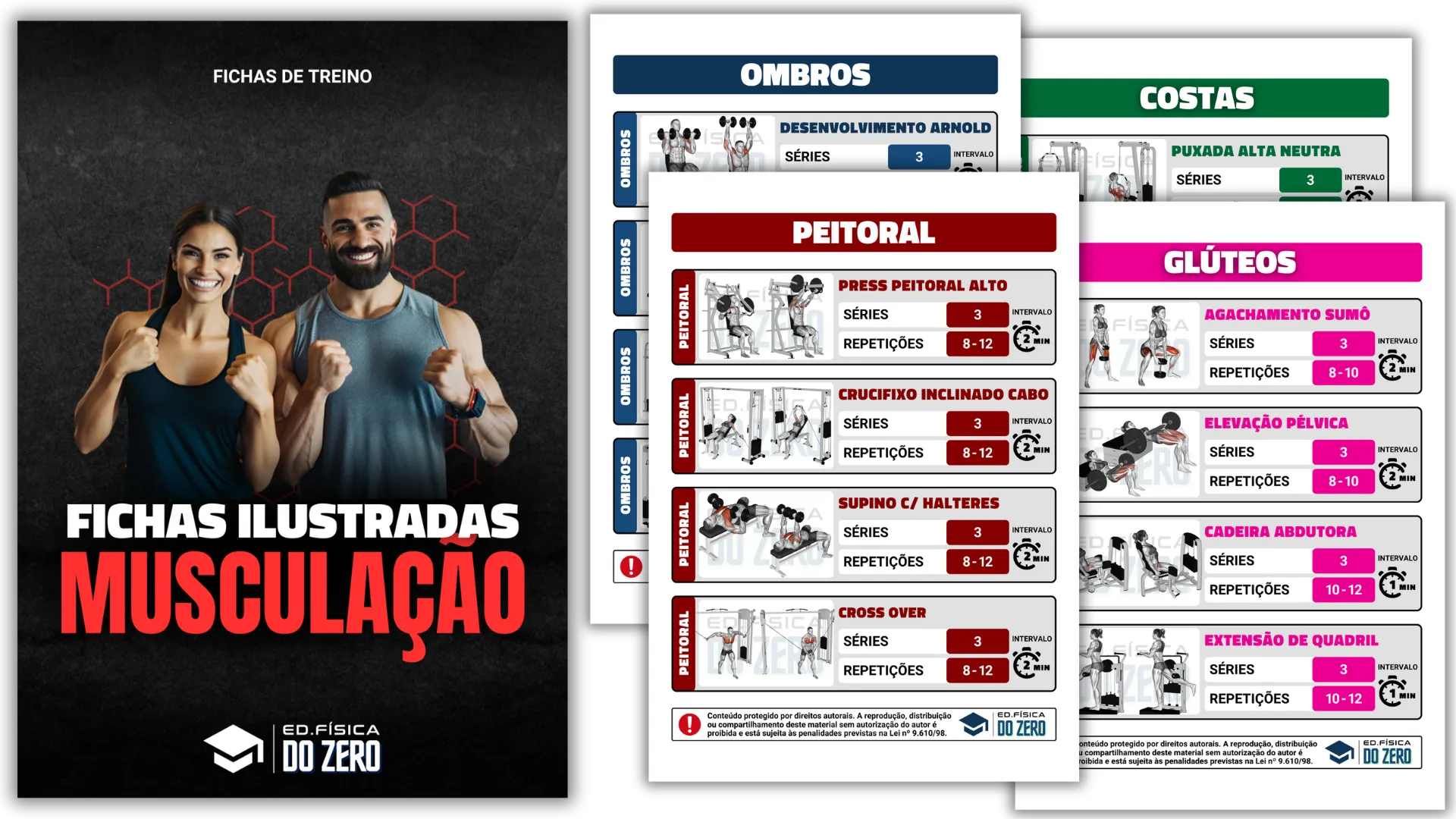 Fichas ilustradas de musculação